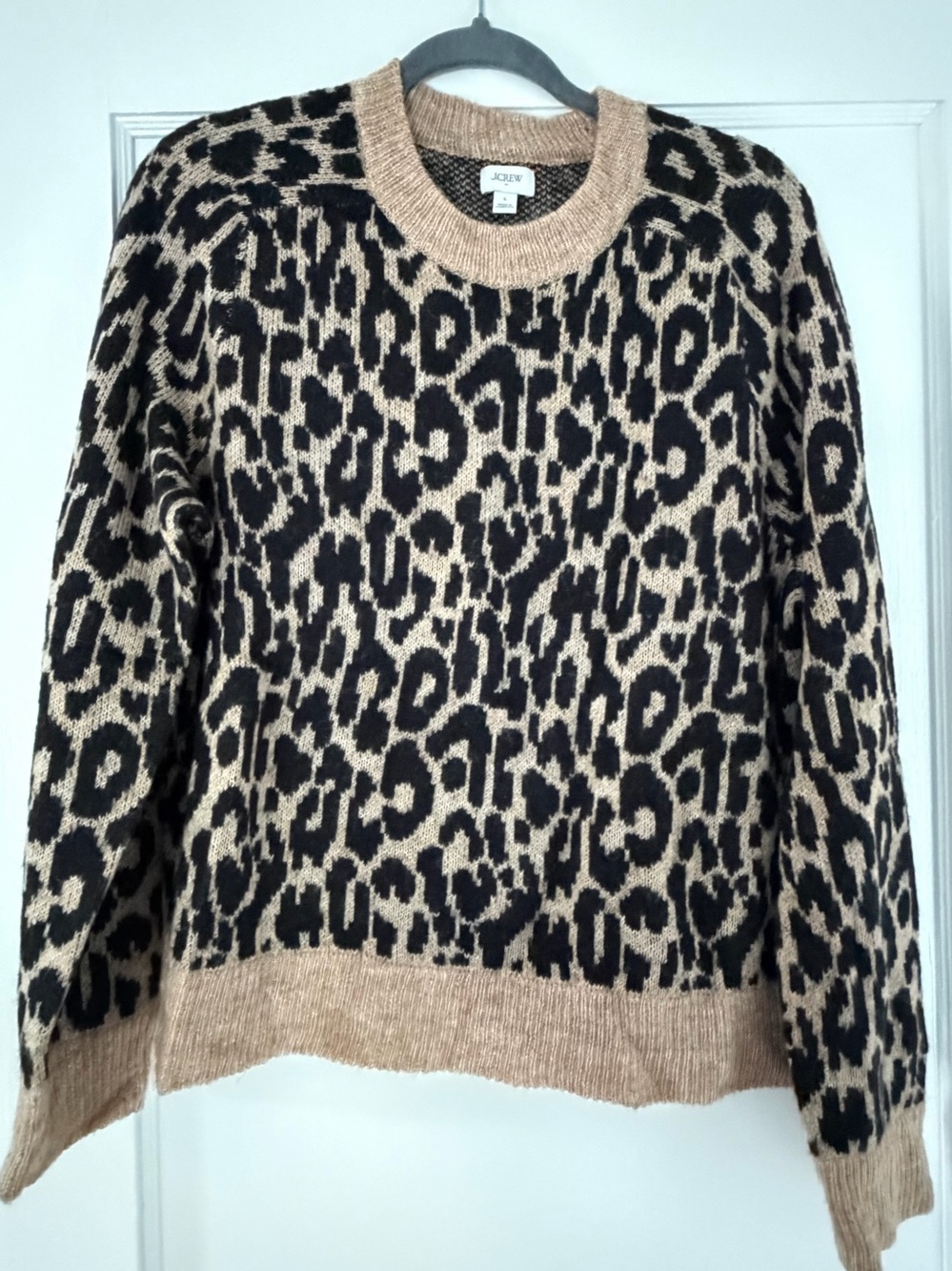 J. Crew Leopard Print Crewneck Sweater in Beige and Black